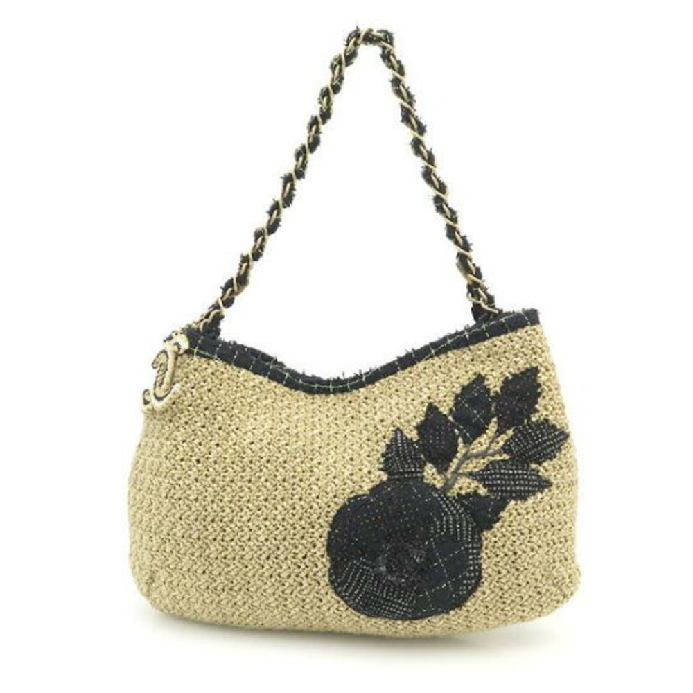 Chanel Camellia Straw Chain Shoulder Bag